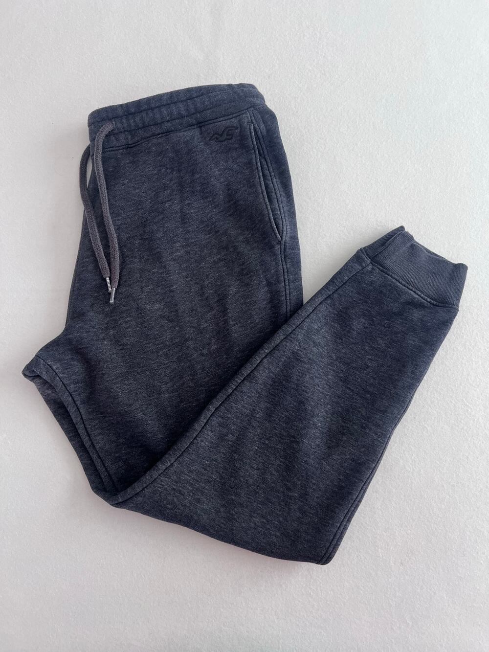Hollister Mens L Dark Gray Fleece Jogger Sweatpants Cotton Blend Logo
